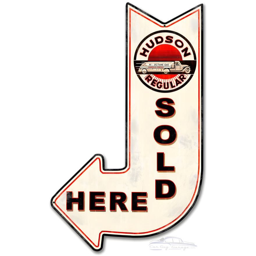 Hudson Sold Here Arrow Metal Sign - 15" x 24"