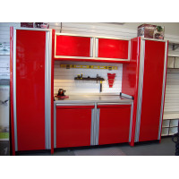116 in Red Aluminum Garage Cabinet Set with Stainless Steel Top