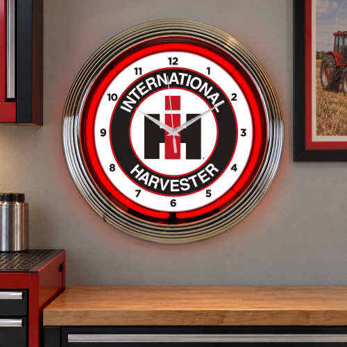 International Harvester Red Neon Wall Clock - 15 Inch Round