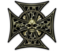 Iron Cross Skull Metal Sign - 15" x 15"