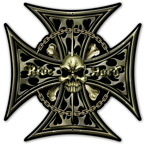 Iron Cross Skull Metal Sign - 15" x 15"