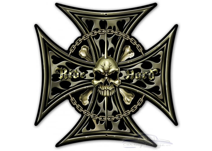 Iron Cross Skull Metal Sign - 15" x 15"