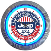 Jeep American Legend 4x4 Neon Wall Clock Blue Chrome - 15" Round