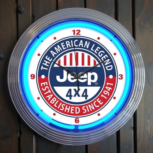 Jeep Neon Wall Clock American Legend 4x4 Blue Chrome