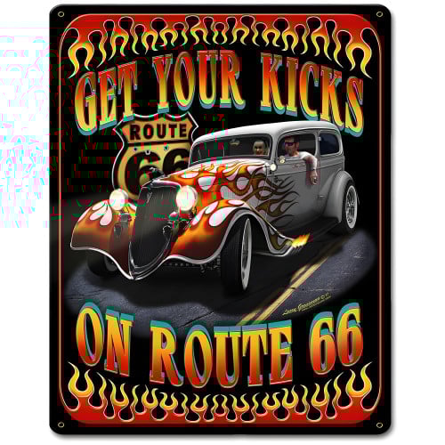 Kicks on Route 66 Metal Sign - 12" x 15"