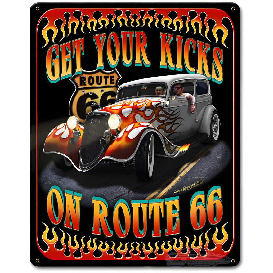 Kicks on Route 66 Metal Sign - 12" x 15"