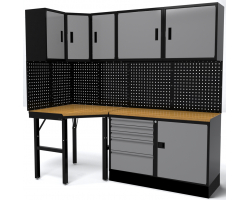 3ft by 7ft Corner set of Silver Professional Grade Cabinets