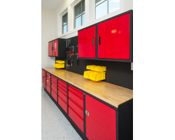 12 feet of Red Industrial Shop Cabinets