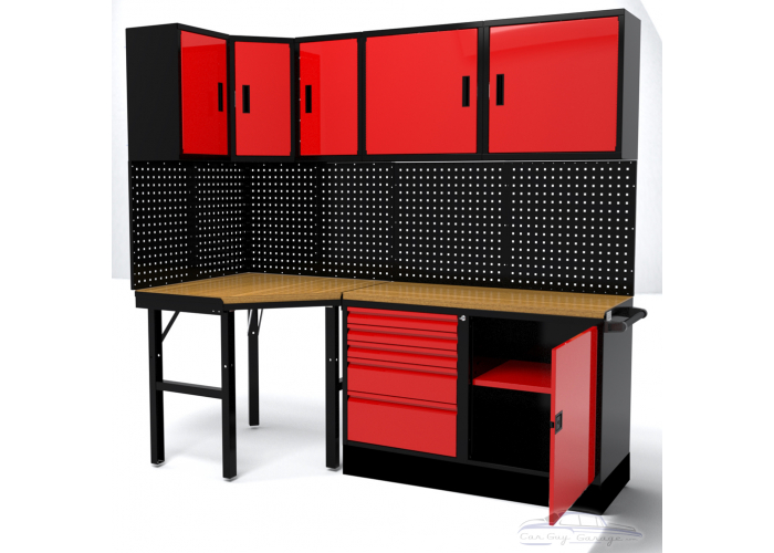 3ft by 7ft Corner set of Red Professional Grade Cabinets