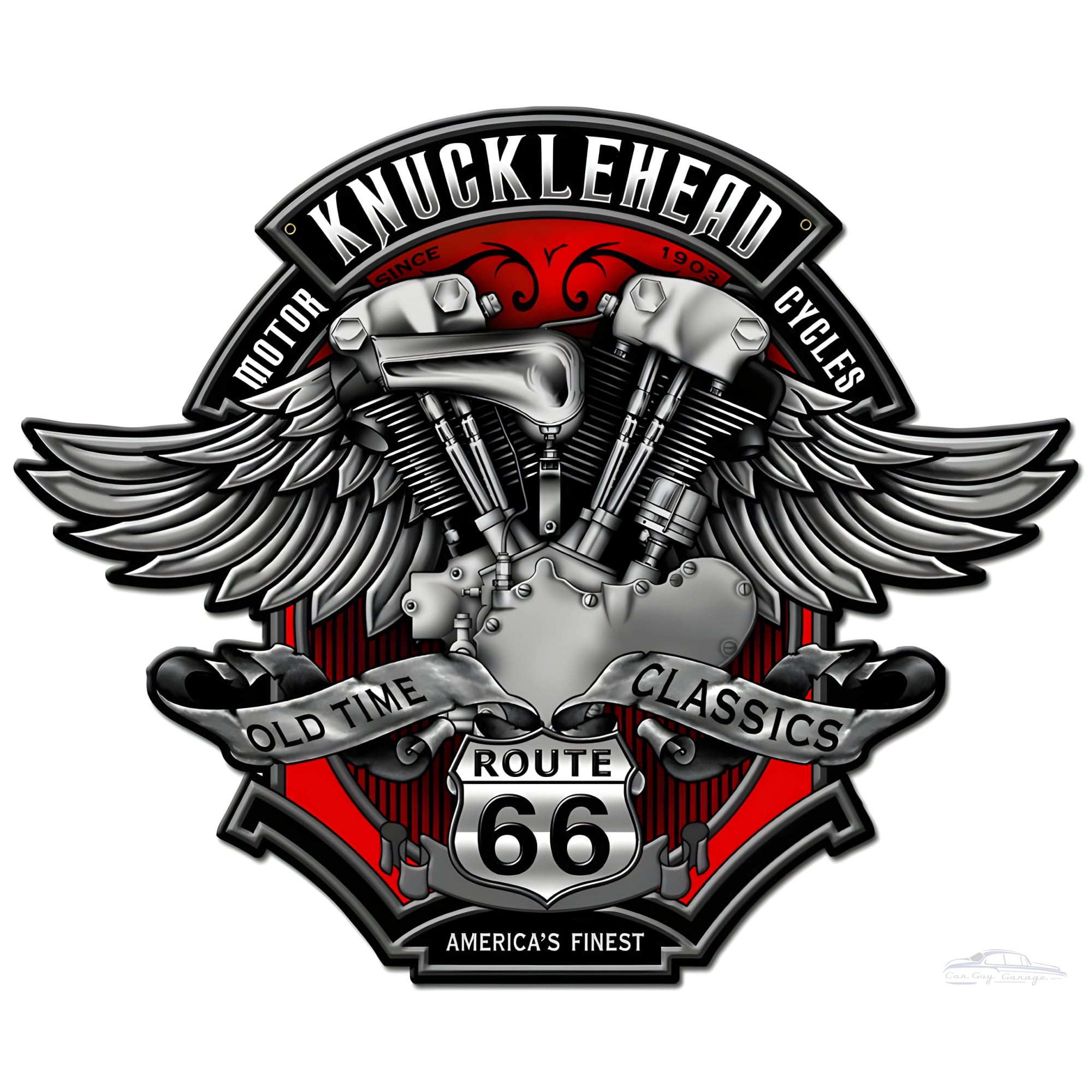 Route 66 Motorcycle Metal Sign - Knucklehead Art