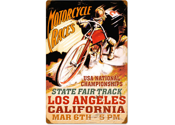 LA Motorcycle Races Metal Sign - 16" x 24"