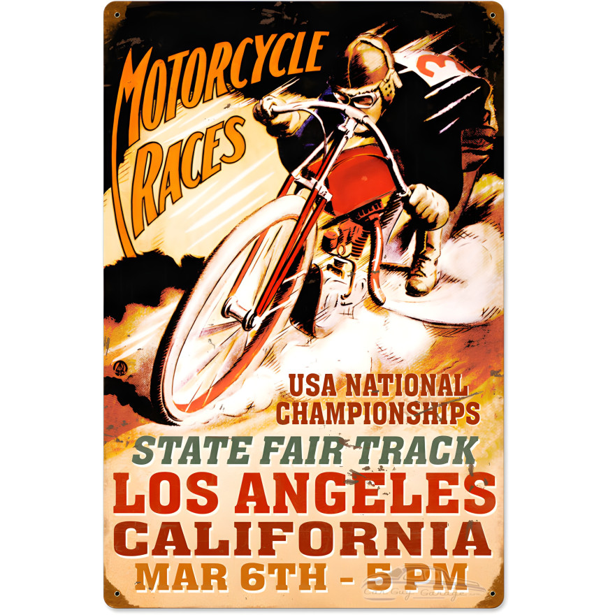 LA Motorcycle Races Metal Sign - 16" x 24"