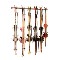 Garage Wall-Mounted Ski Storage Rack, 6-Pair Steel Bar, Rubber Hooks