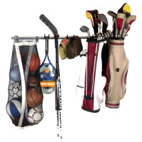 51-Inch Garage Wall Sports Storage Rack with Ball Bag & Hooks