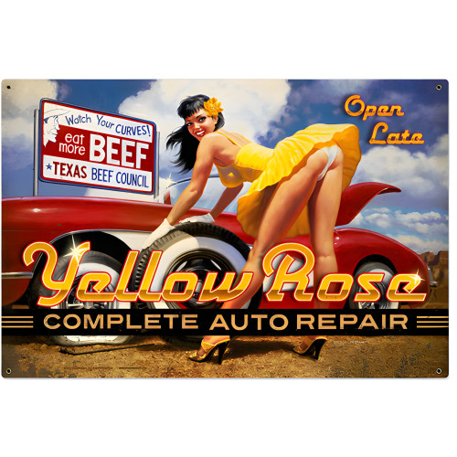 Large Yellow Rose Repair Metal Sign - 36" x 24"