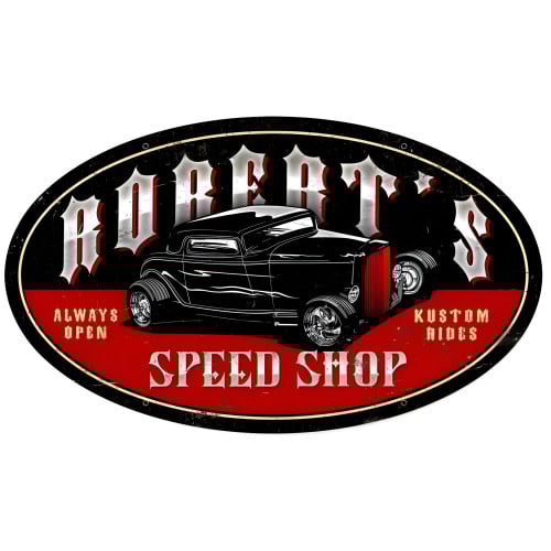 Late Night Speed Shop Personalized Metal Sign - 24" x 14"