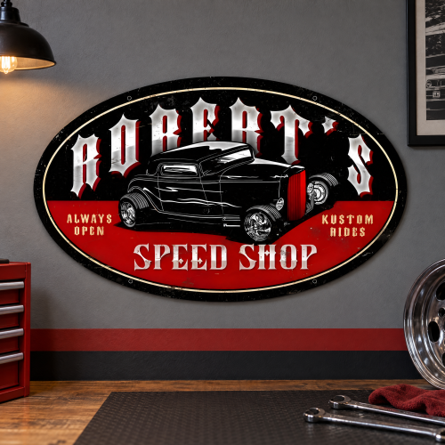 Late Night Speed Shop Personalized Metal Sign - 24" x 14"