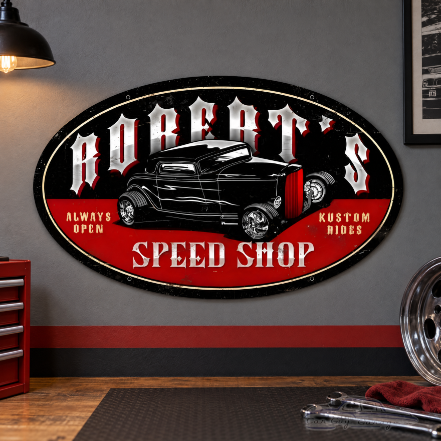 Late Night Speed Shop Personalized Metal Sign - 24" x 14"