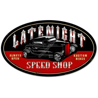 Latenight Speed Shop Oval Metal Sign - 24" x 14"