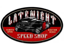 Latenight Speed Shop Oval Metal Sign - 24" x 14"