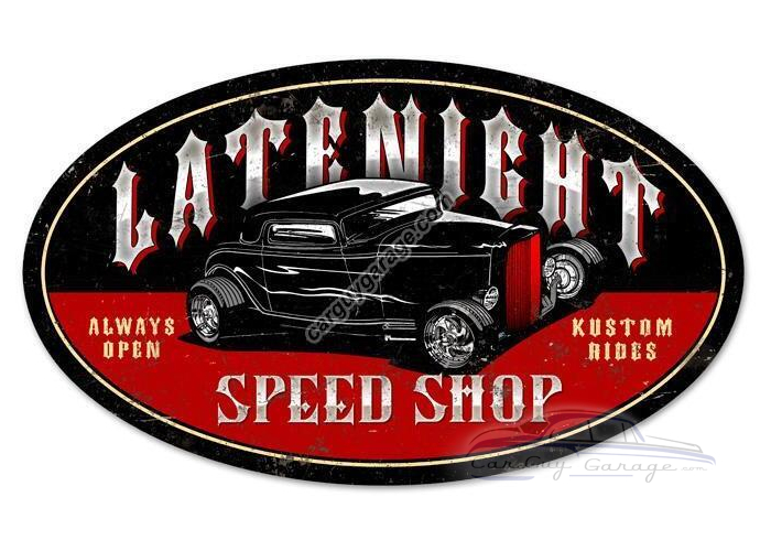 Latenite Speed Shop Oval Metal Sign