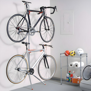 Leaning 2-Bike Gravity Rack, No-Drill Adjustable Indoor Stand