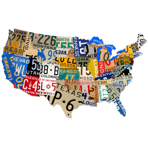 License Plate USA Metal Sign - 35" x 21"