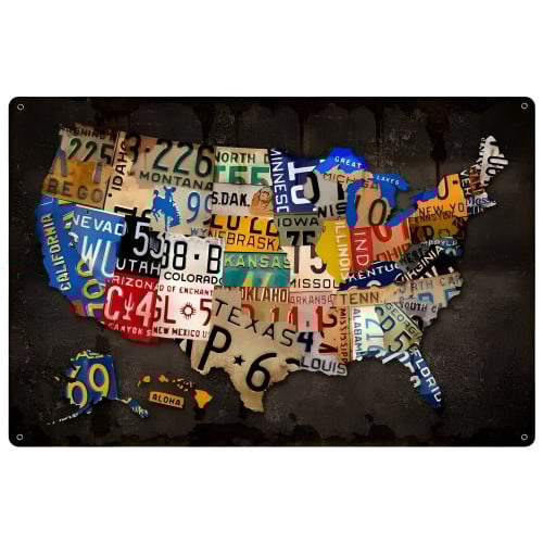 License Plate USA Board Metal Sign - 24" x 36"