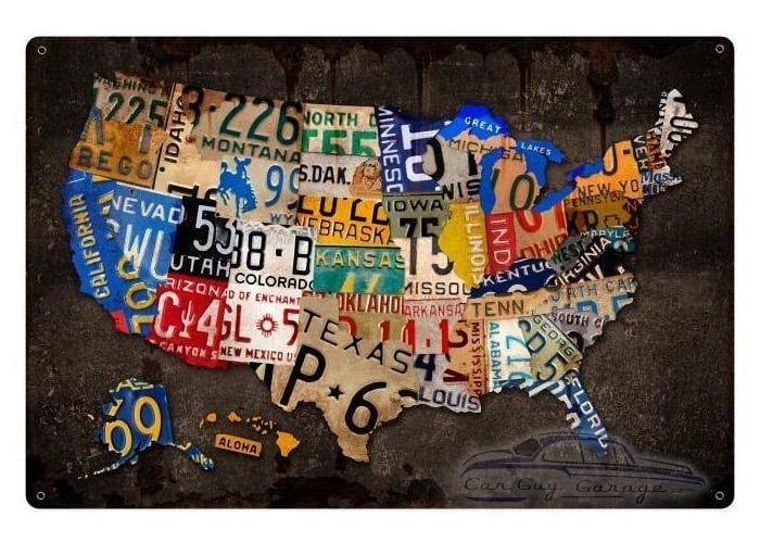 License Plate USA Board Metal Sign - 24" x 36"