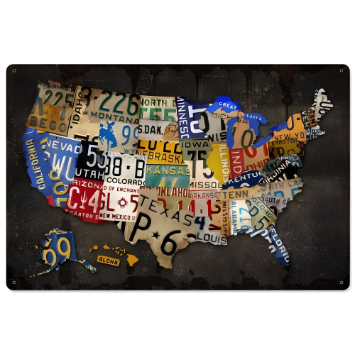 License Plate USA Board Metal Sign - 24" x 16"