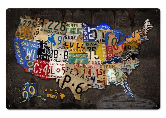 License Plate USA Board Metal Sign - 24" x 16"