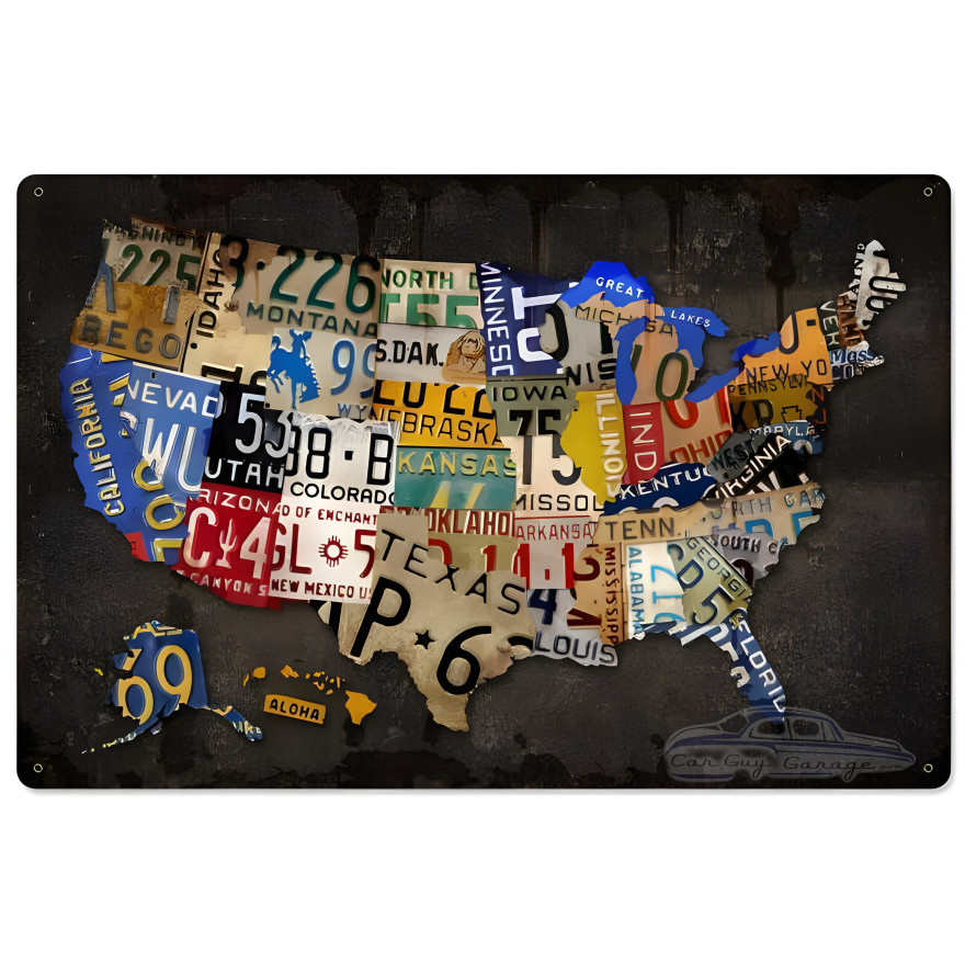 License Plate USA Board Metal Sign - 24" x 16"