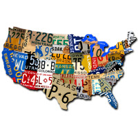 License Plate USA Map Cut Out Metal Sign - 10" x 6"