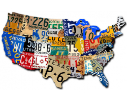 License Plate USA Map Cut Out Metal Sign - 10" x 6"