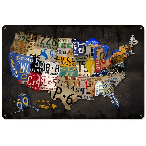 License Plate USA Board Metal Sign - 18" x 12"