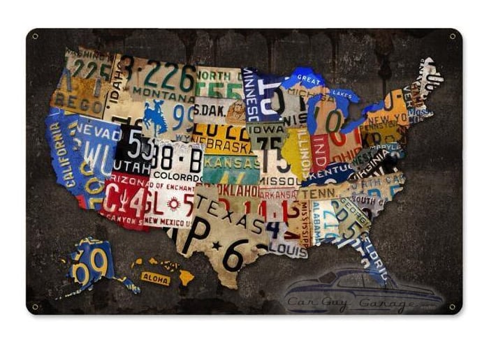 License Plate USA Board Metal Sign - 18" x 12"