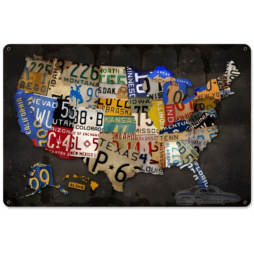 License Plate USA Board Metal Sign - 18" x 12"