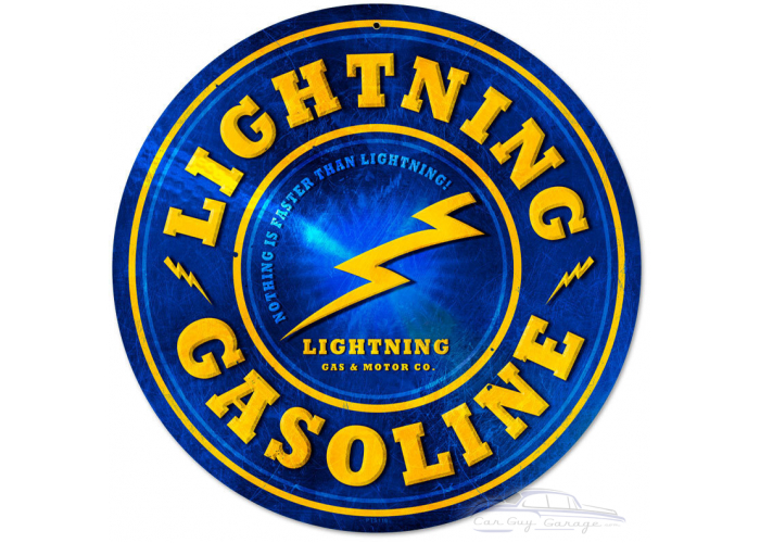 Lightning Gasoline Metal Sign - 14" Round