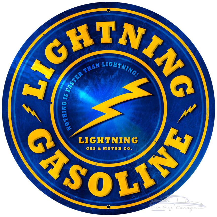 Lightning Gasoline Metal Sign - 28" Round