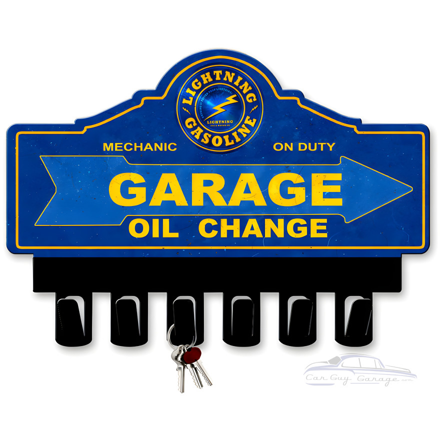 Lightning Gasoline Key Hanger Metal Sign - 14" x 10"