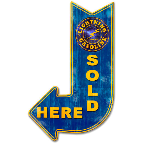 Lightning Sold Here Arrow Metal Sign - 15" x 24"