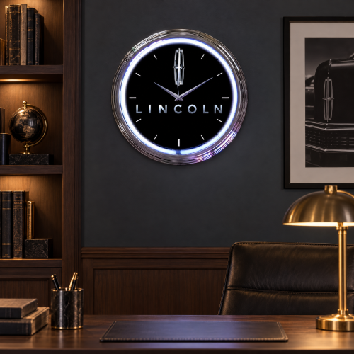 Lincoln Neon Wall Clock with Chrome Rim - 15 Inch Round