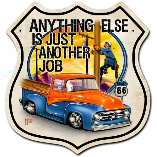 Lineman Route 66 Metal Sign - 15" x 15"