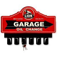 Lion Gasoline Key Hanger Metal Sign - 14" x 10"