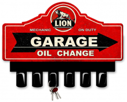 Lion Gasoline Key Hanger Metal Sign - 14" x 10"