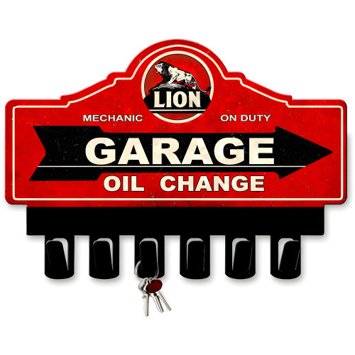 Lion Gasoline Key Hanger Metal Sign - 14" x 10"
