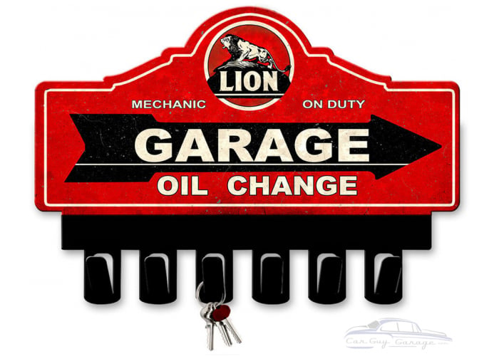 Lion Gasoline Key Hanger Metal Sign