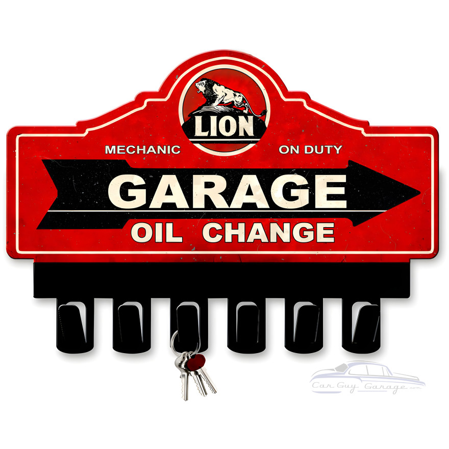 Lion Gasoline Key Hanger Metal Sign - 14" x 10"