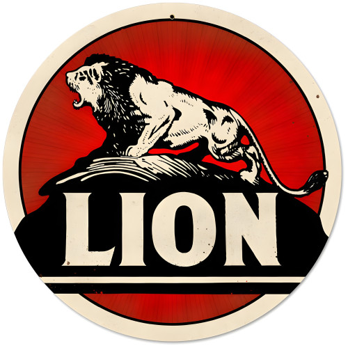 Lion Gasoline Metal Sign - 28" Round
