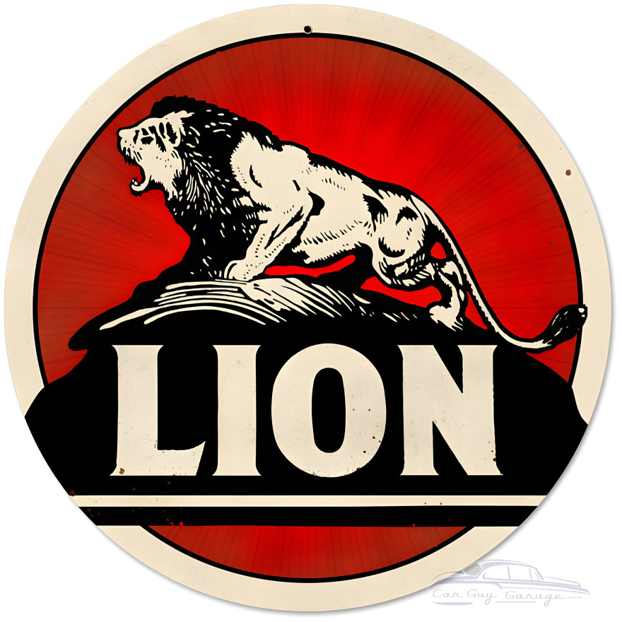 Lion Gasoline Metal Sign - 14" Round